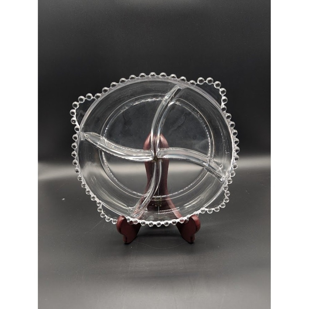 Vintage Imperial Candlewick Divided Appetizer Relish Dish 8" Glass Bead Edge MCM - Picture 5 of 5